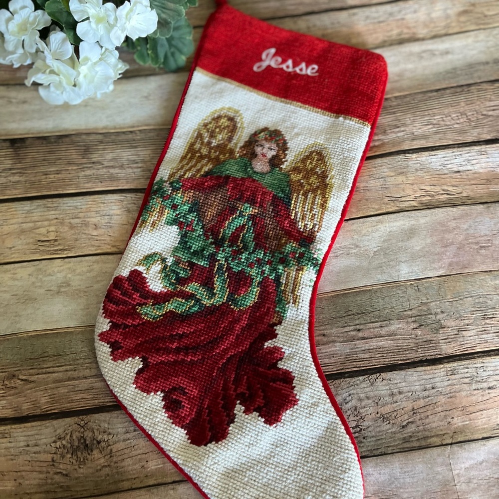 Personalized Needlepoint Angel Stocking with name Jesse